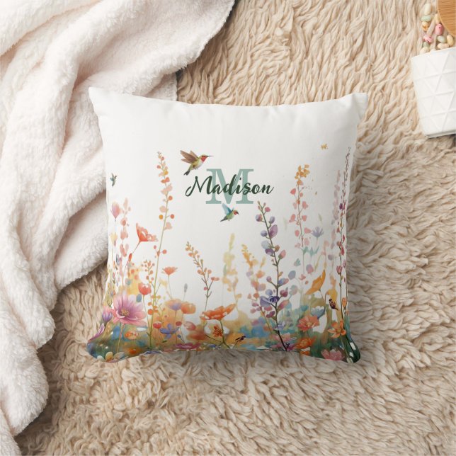 Coussin Fleurs sauvages aquarelle monogramme nom personnal (Couverture)