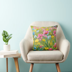 Coussin Fleurs sauvages bleu rose jaune 2025