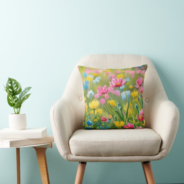 Coussin Fleurs sauvages bleu rose jaune 2025 (Chaise)