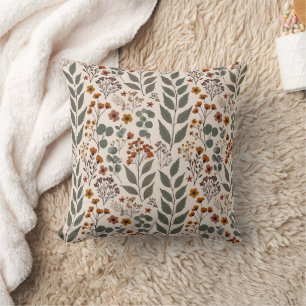 Coussin Fleurs sauvages boho et motif eucalyptus