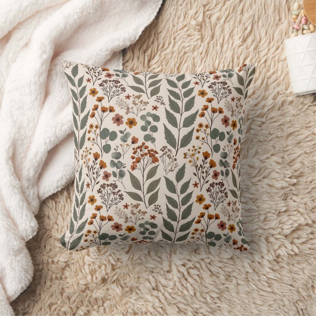Coussin Fleurs sauvages boho et motif eucalyptus (Couverture)