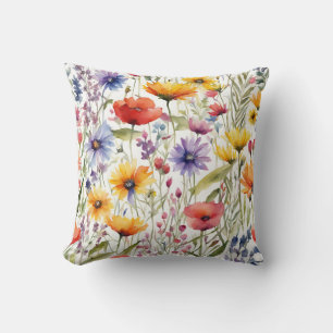 Coussin Fleurs sauvages colorées Pavots et marguerites