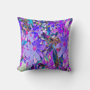 Coussin Fleurs sauvages colorées violettes et magenta psyc