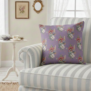 Coussin Fleurs sauvages Colorés Élégants Sur Dusty Purple