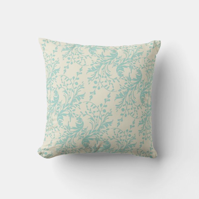 Coussin fleurs sauvages crème turquoise tourbillon damask  (Recto)