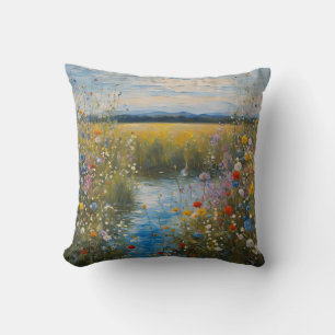 Coussin Fleurs sauvages d'art moderne sur l'eau