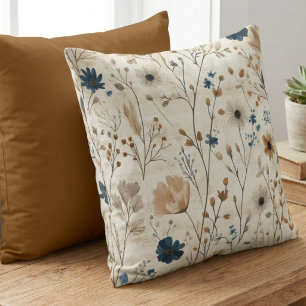 Coussin Fleurs sauvages d'automne indigo et ambre atténués