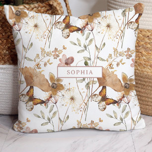 Coussin Fleurs sauvages d'automne neutres Boho tendance su