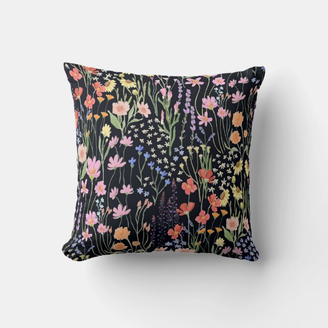 Coussin Fleurs sauvages de jardin sur fond sombre (Recto)