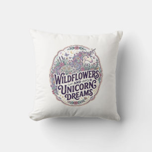 Coussin Fleurs sauvages de licorne et rêves de licorne POD