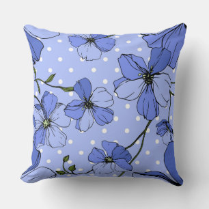 Coussin Fleurs sauvages de lin bleu vectoriel pois vintage