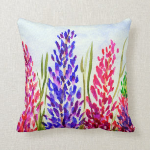 Coussin Fleurs sauvages de loup d'art floral d'aquarelle