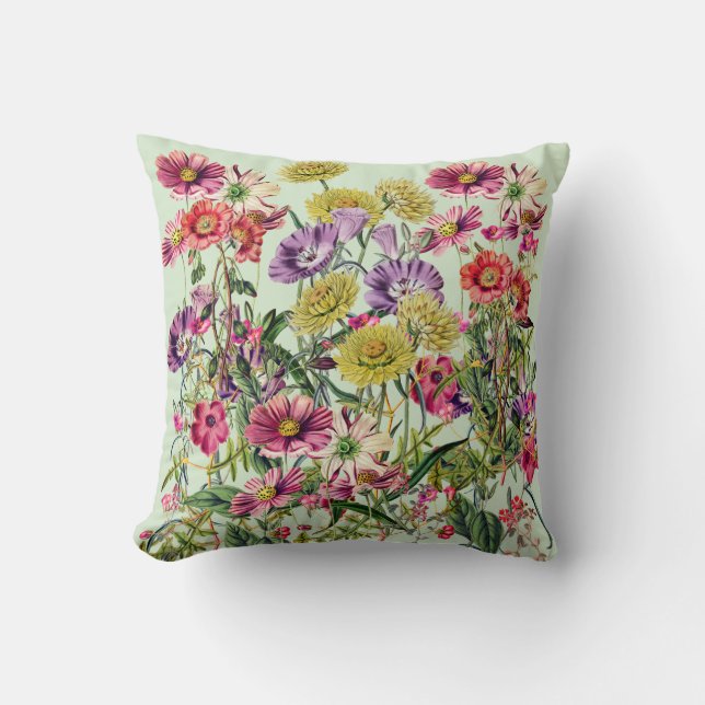 Coussin Fleurs sauvages de prairie sur fond vert (Recto)