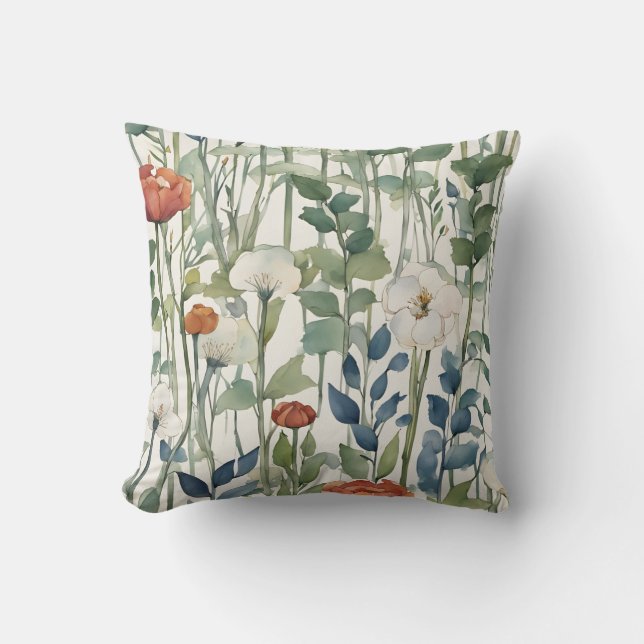 Coussin Fleurs sauvages de printemps Art aquarelle  (Recto)