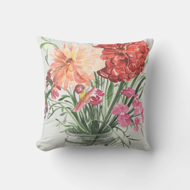 Coussin Fleurs sauvages d'été - Rose & Rouge (Recto)