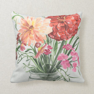 Coussin Fleurs sauvages d'été - Rose & Rouge
