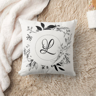Coussin Fleurs sauvages Doodles Monogramme Design