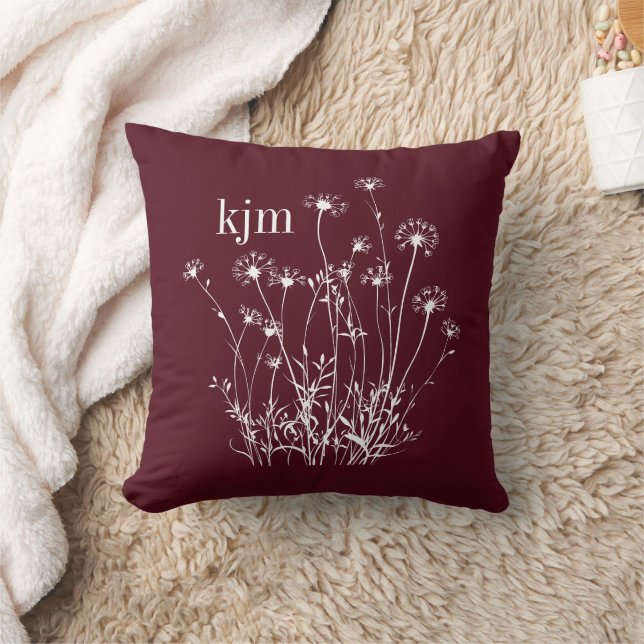 Coussin Fleurs Sauvages Marron et Blanc Monogramme (Couverture)