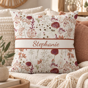 Coussin Fleurs sauvages modernes de Bourgogne Floral boh