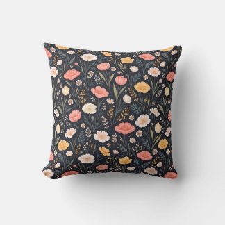 Coussin Fleurs sauvages modernes sur fond bleu marine