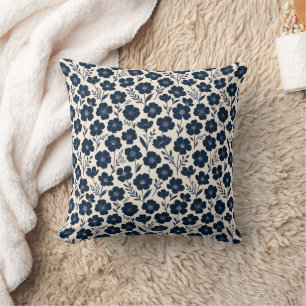 Coussin Fleurs sauvages monochromes nettes en bleu marine