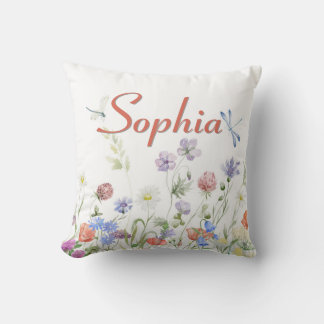 Coussin Fleurs sauvages nom personnalisé personnalisé