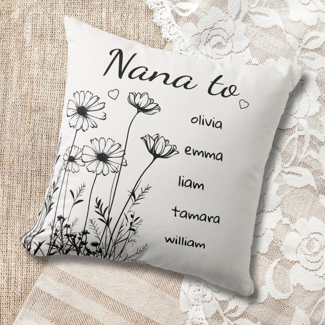 Coussin Fleurs sauvages personnalisés Grandchild Nana (Créateur téléchargé)