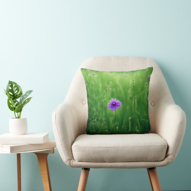 Coussin Fleurs sauvages Violets En Terrain Vert (Chaise)