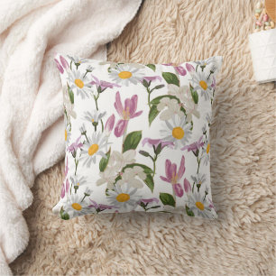 Coussin Fleurs sauvages violettes roses tropicales marguer