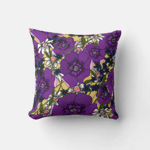 Coussin Fleurs sauvages violettes vintage