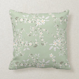 Coussin Fleurs sensibles sur le vert sauge