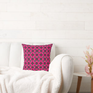 Coussin Fleurs simples perles beignets noir blanc Fuchsia