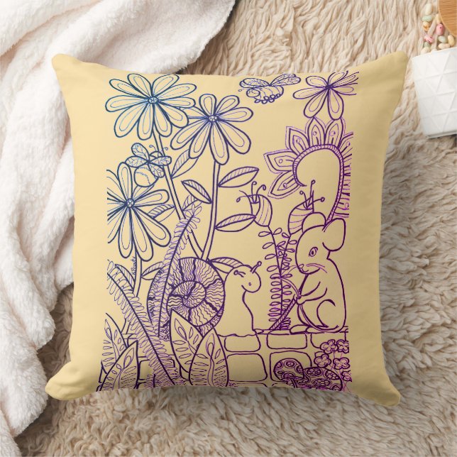 Coussin Fleurs, souris et escargot et plaid retour (Couverture)
