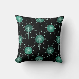 Coussin Fleurs Spoutnik Starburst Noir Turquoise