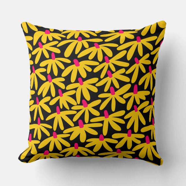 Coussin Fleurs stylisées - Ambre, Crimson et Noir (Recto)
