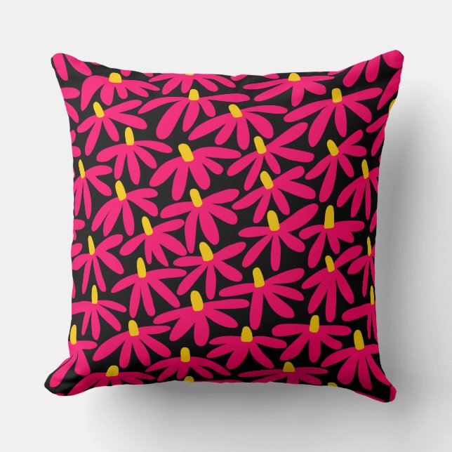 Coussin Fleurs stylisées - Crimson, Ambre et Noir (Recto)