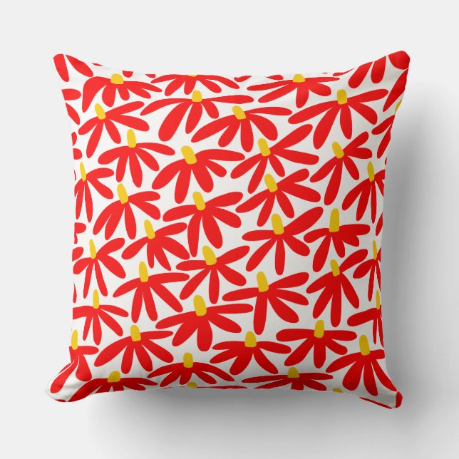 Coussin Fleurs stylisées - Rouge, ambre et blanc (Recto)