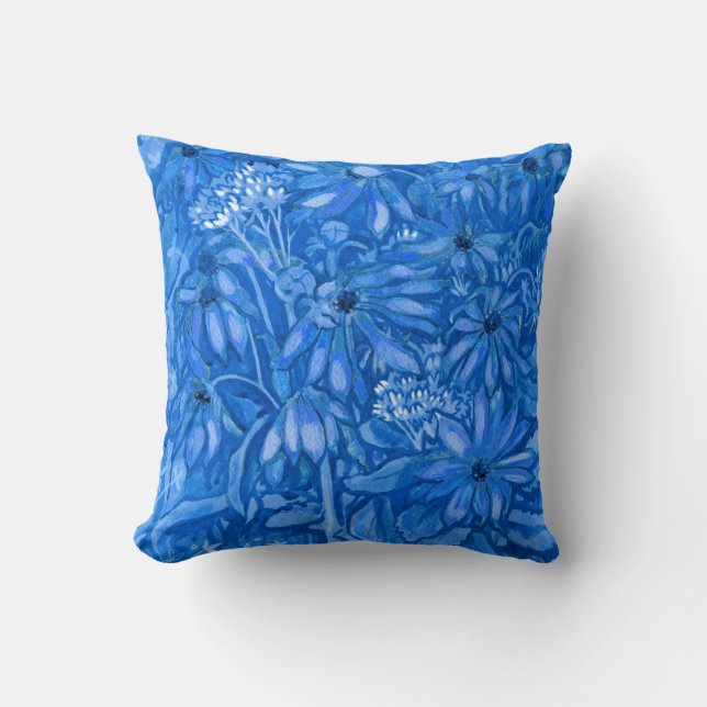 Coussin Fleurs Sunroot Jardin d'été FloralPeinture Bleu (Recto)