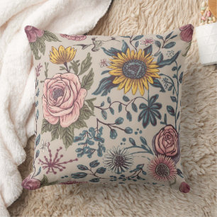 Coussin Fleurs sur fond beige