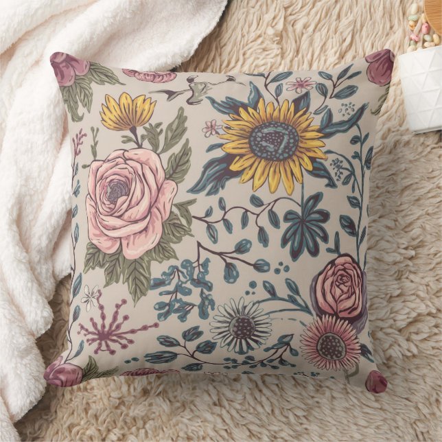Coussin Fleurs sur fond beige (Couverture)
