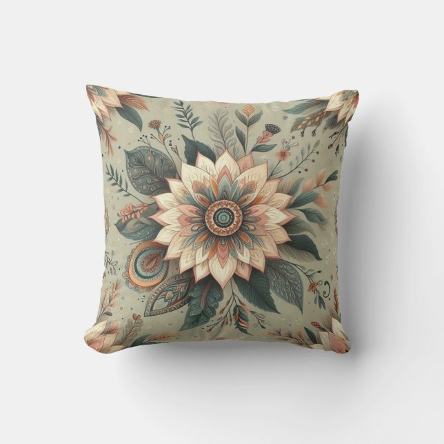 Coussin Fleurs sur un fond sauge (Recto)