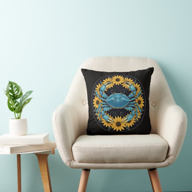 Coussin Fleurs Suzanne À Oeil Noir Et Crustacé Bleu (Chaise)