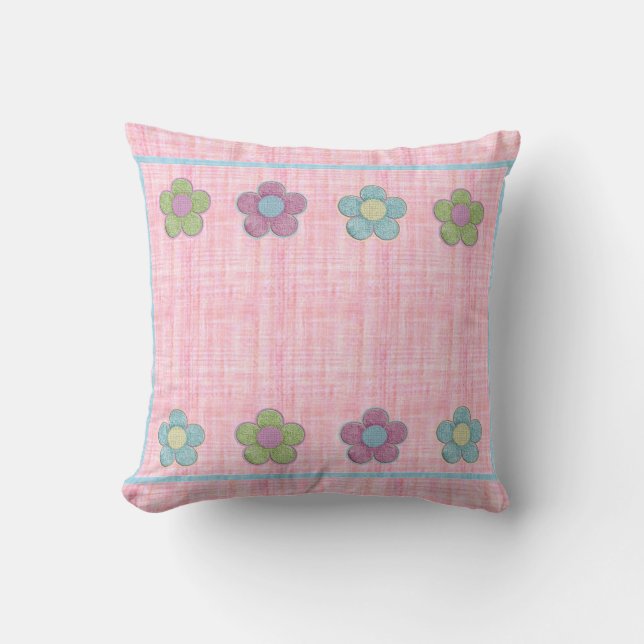 Coussin Fleurs texturées rose bleu vert (Recto)
