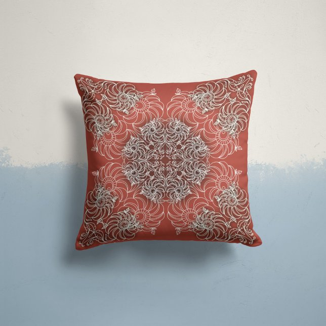 Coussin Fleurs tourbillonnantes en Terracotta (Créateur téléchargé)