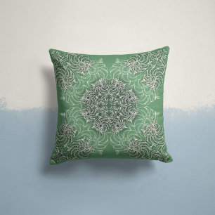 Coussin Fleurs tourbillonnantes en vert forestier