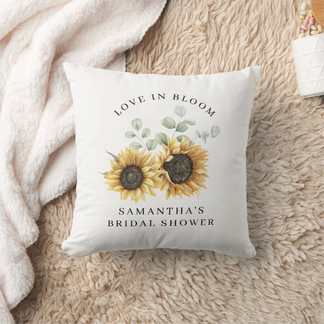 Coussin Fleurs Tournesol Eucalyptus Mariage Personnalisé (Couverture)