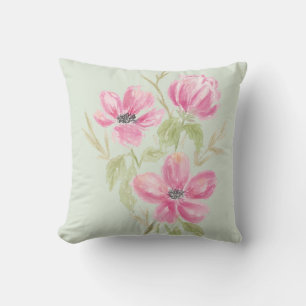 Coussin Fleurs triples roses aquarelle