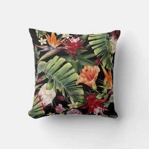 Coussin Fleurs tropicales : aquarelle à motif floral trans