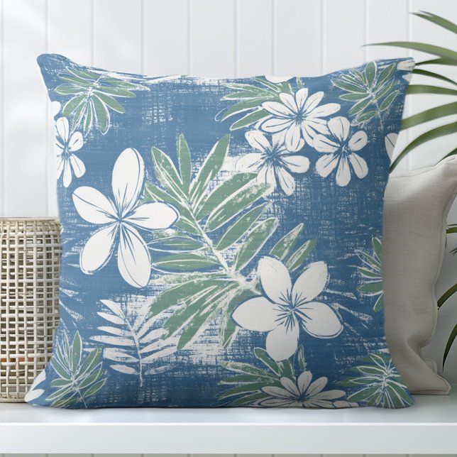 Coussin Fleurs tropicales bleues et vertes Lancer l'oreill (Créateur téléchargé)