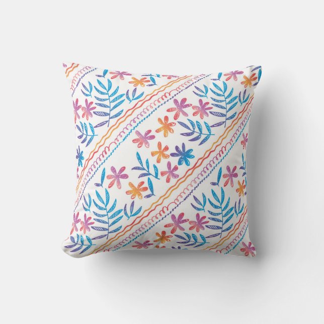 Coussin Fleurs tropicales dessinées à la main, motif feuil (Recto)